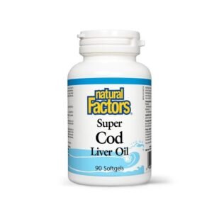 Flacone di Olio di Fegato di Merluzzo, integratore naturale ricco di vitamina D, A e omega-3 per ossa, vista e sistema immunitario.