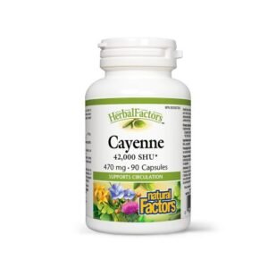 Flacone di integratore Peperoncino di Cayenna in capsule, contenente estratto naturale ad azione stimolante e termogenica.