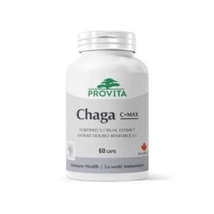 Confezione di integratore Fungo Chaga C-MAX, estratto ad alta concentrazione con antiossidanti naturali per difese immunitarie e vitalità.