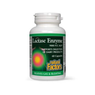 Confezione di integratore Enzima Lattasi per favorire la digestione del lattosio in persone intolleranti.