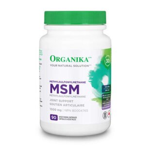 Confezione di MSM Metilsulfonilmetano organico, integratore naturale per articolazioni, pelle e benessere cellulare.