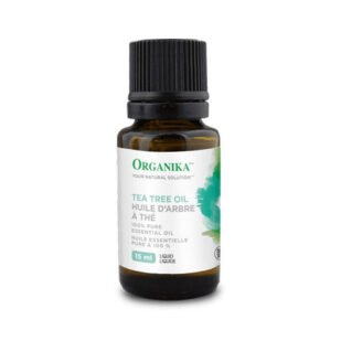 Boccetta di Olio di Melaleuca Puro 100%, noto come Tea Tree Oil, con proprietà antibatteriche e antifungine naturali.